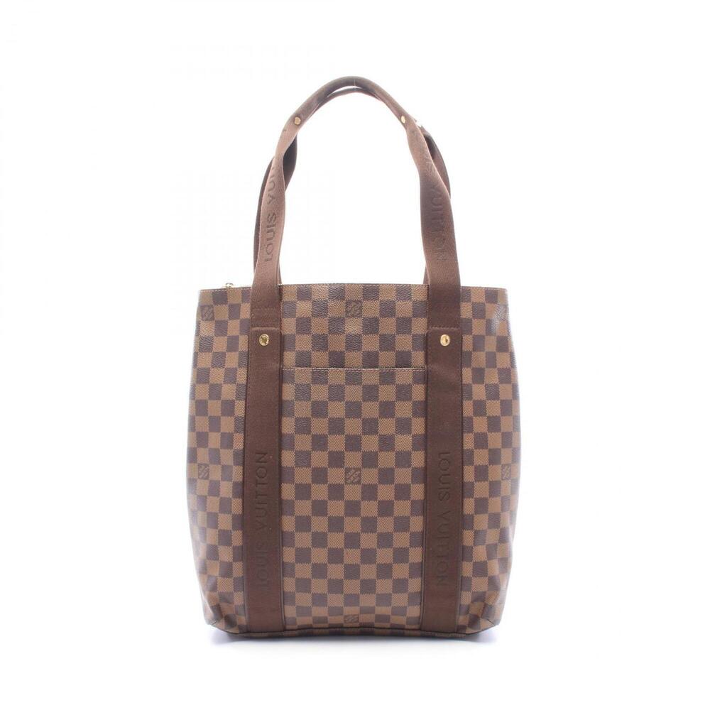 Louis Vuitton Cabas Bobour Damier Ebene Tote Bag Handbag Coated Canvas Leathe...